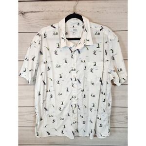 Sonoma Men's White Cotton Short Sleeve Sailboat Print Button Down Shirt Size 2XL